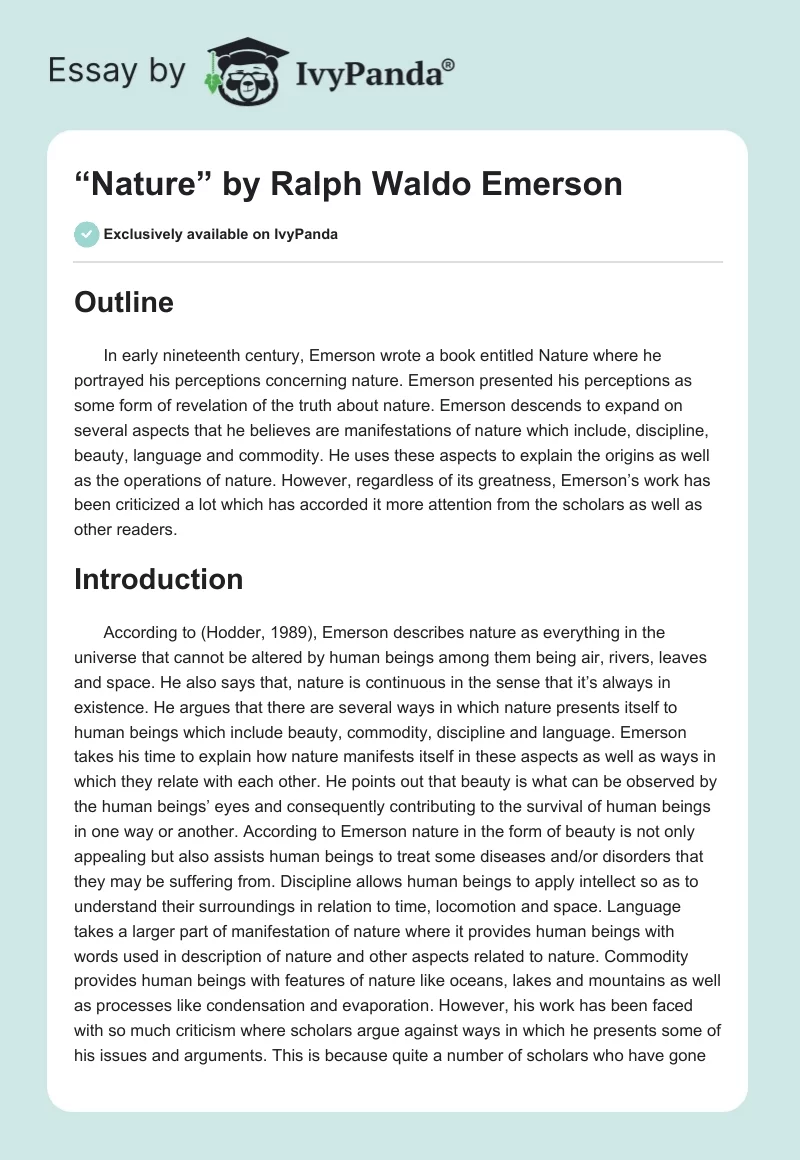 “Nature” by Ralph Waldo Emerson. Page 1