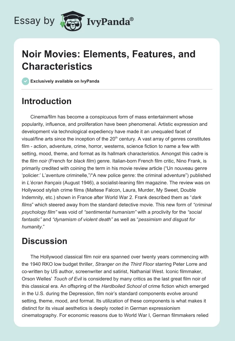 Noir Movies: Elements, Features, and Characteristics. Page 1