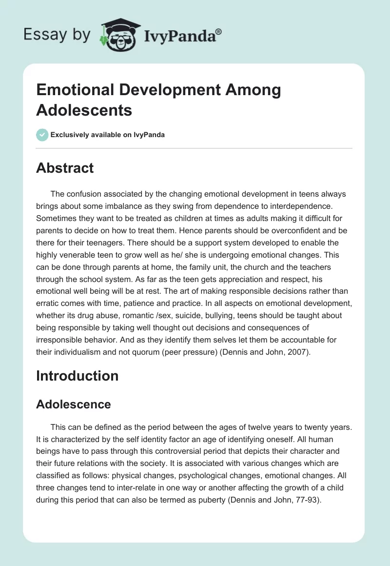 Emotional Development Among Adolescents. Page 1
