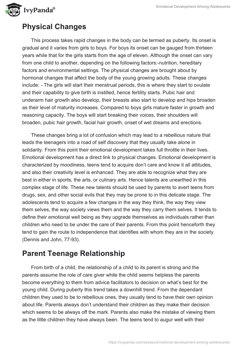 Emotional Development Among Adolescents. Page 2