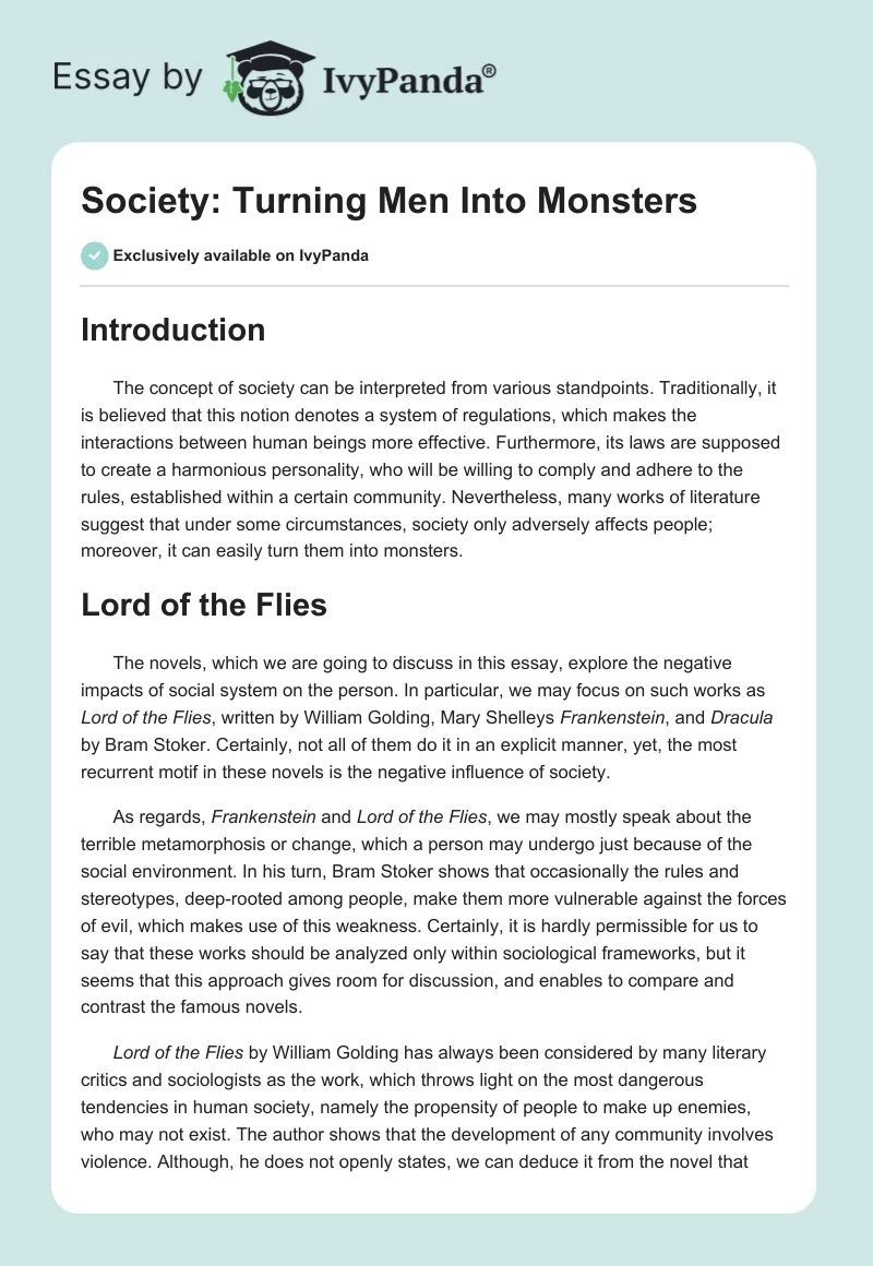Society: Turning Men Into Monsters. Page 1