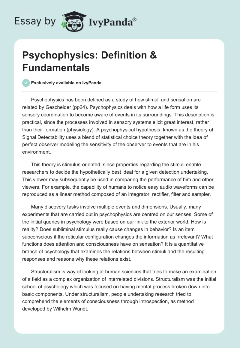 Psychophysics: Definition & Fundamentals. Page 1