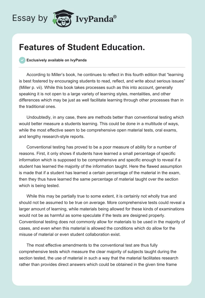 Features of Student Education.. Page 1