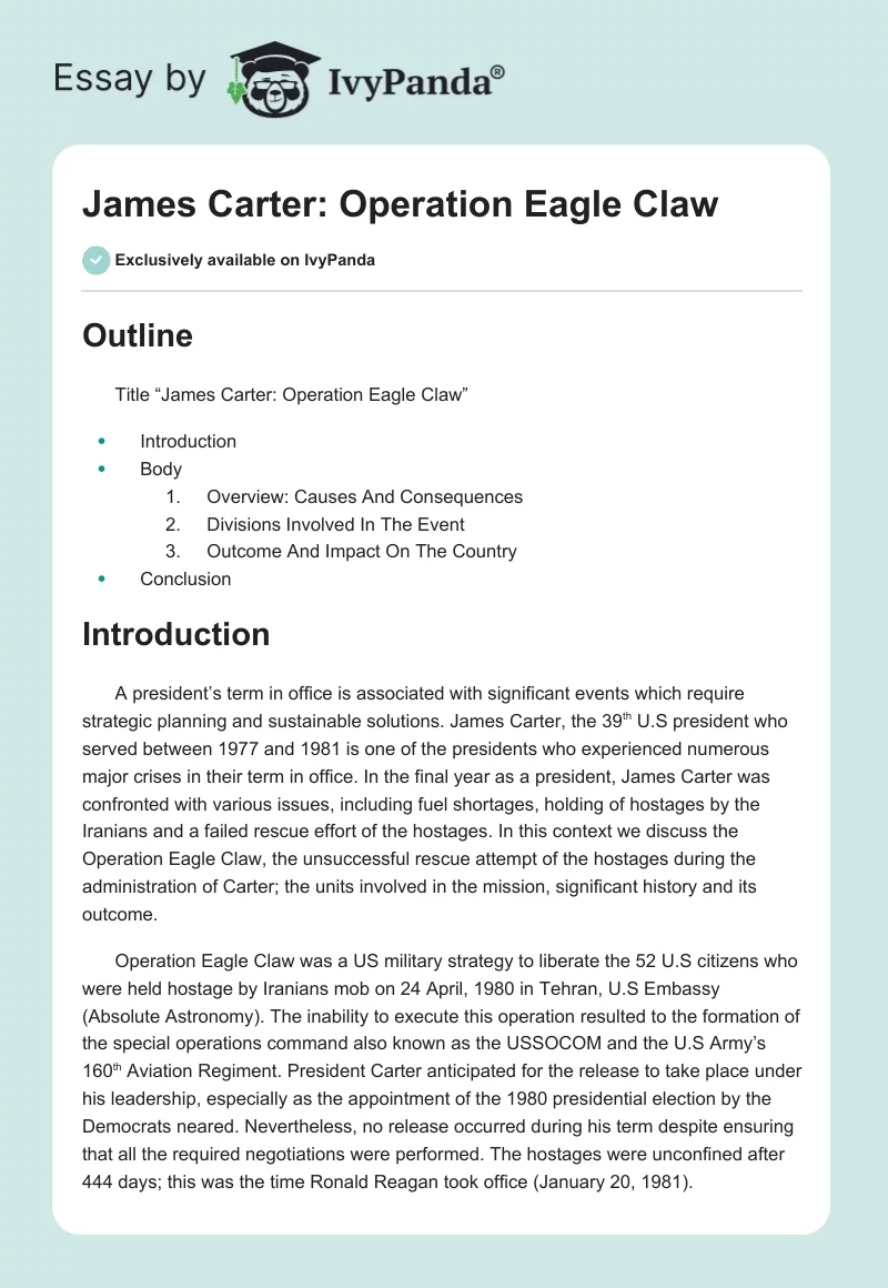 James Carter: Operation Eagle Claw. Page 1