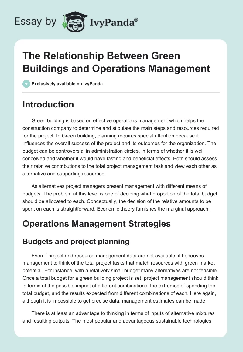 The Relationship Between Green Buildings and Operations Management. Page 1