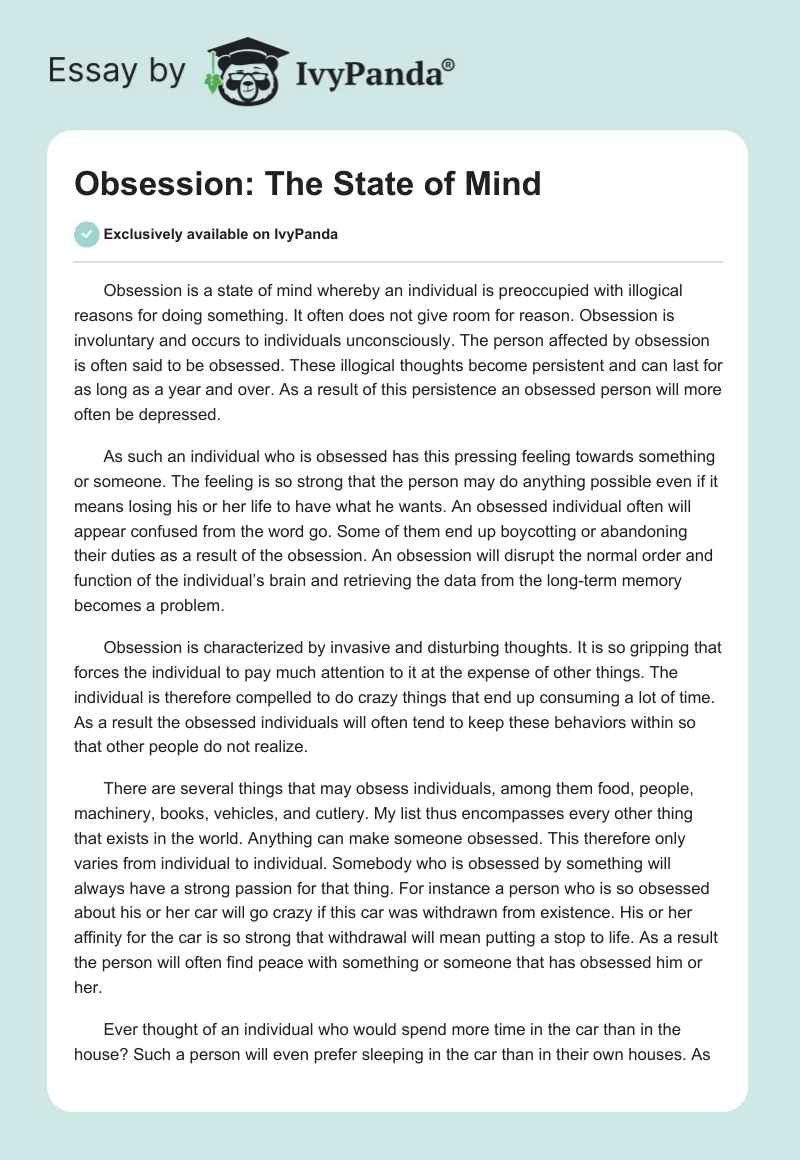 Obsession: The State of Mind. Page 1