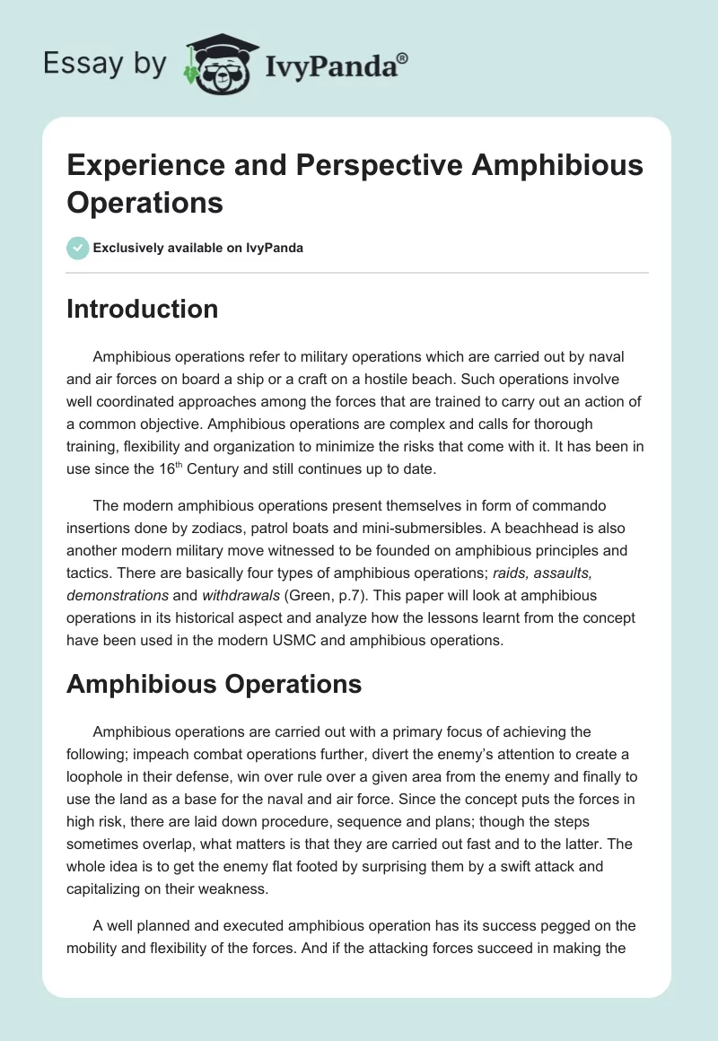 Experience and Perspective Amphibious Operations. Page 1