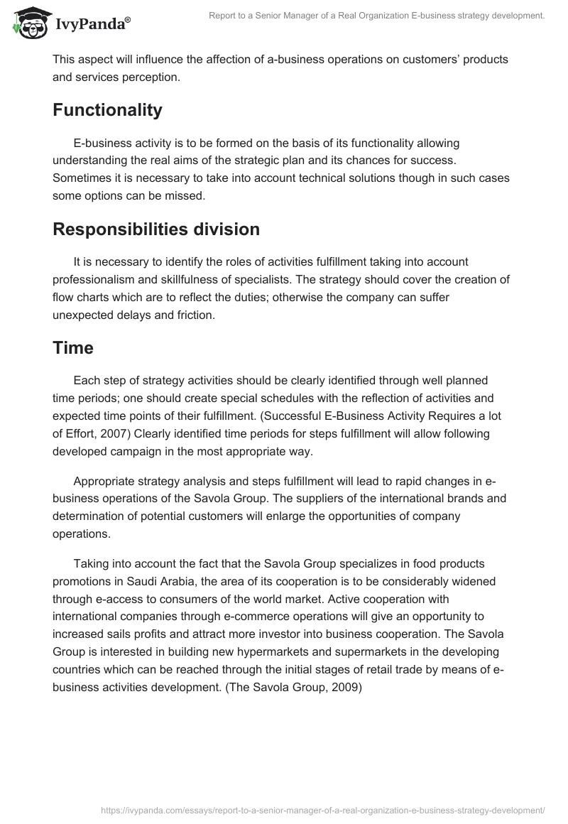 Report to a Senior Manager of a Real Organization E-Business Strategy Development.. Page 4
