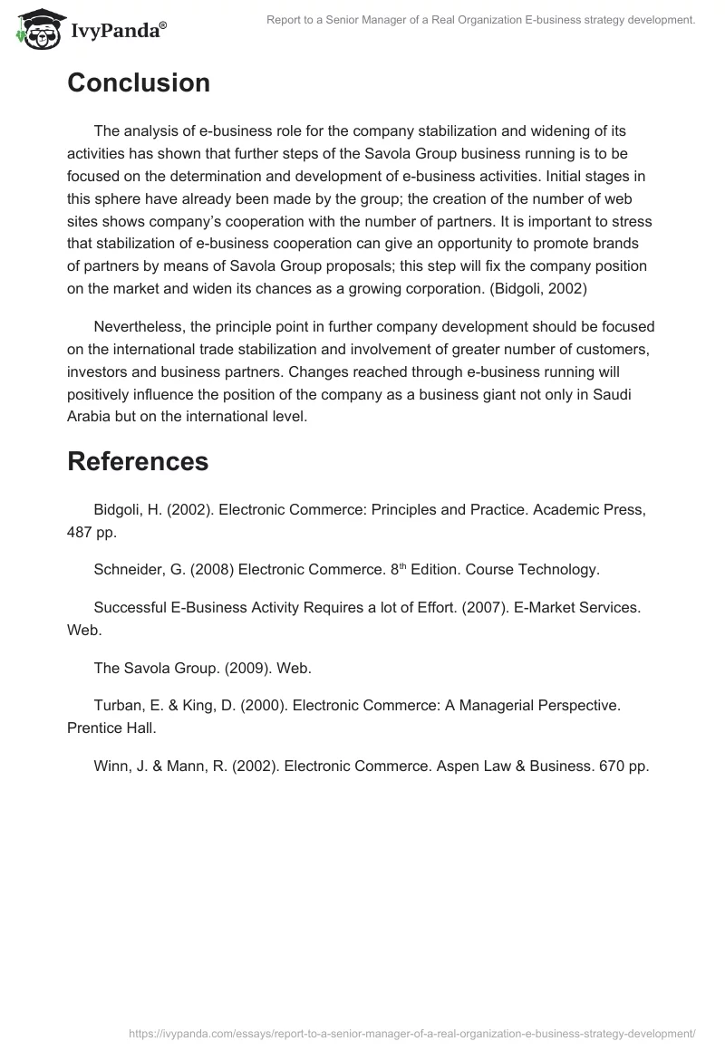 Report to a Senior Manager of a Real Organization E-Business Strategy Development.. Page 5