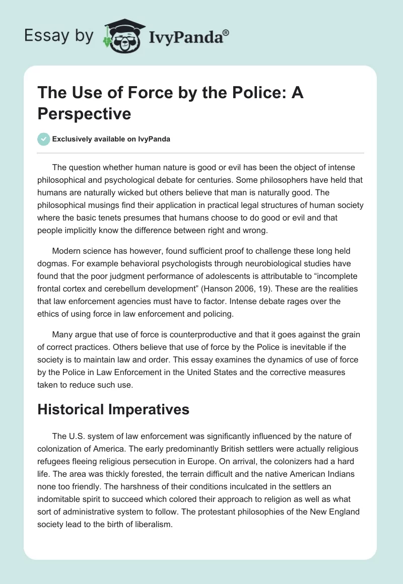 The Use of Force by the Police: A Perspective. Page 1