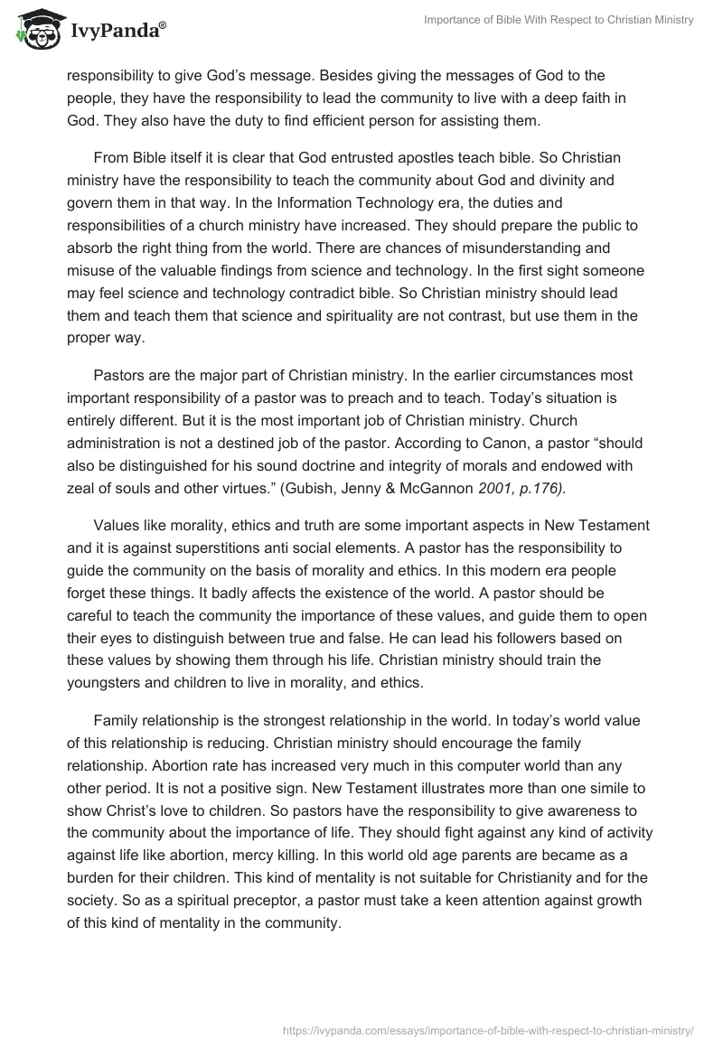 Importance of Bible With Respect to Christian Ministry. Page 2