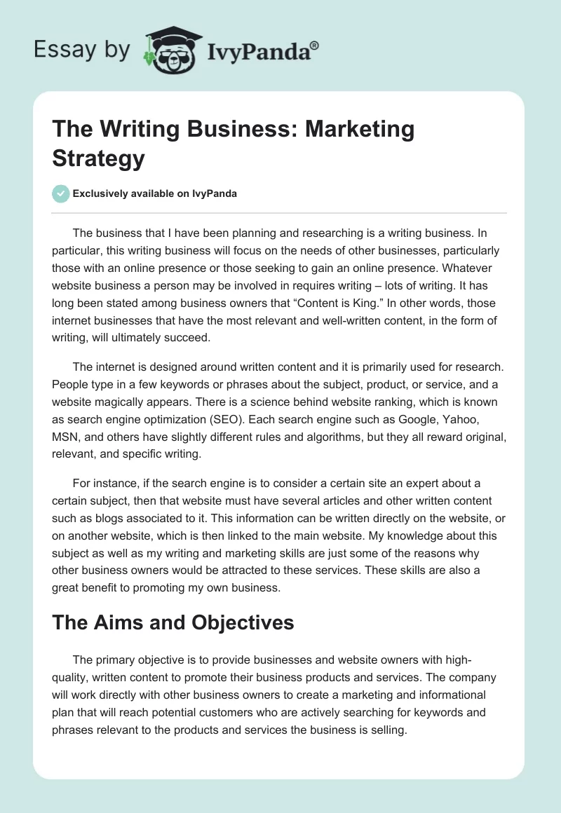 The Writing Business: Marketing Strategy. Page 1