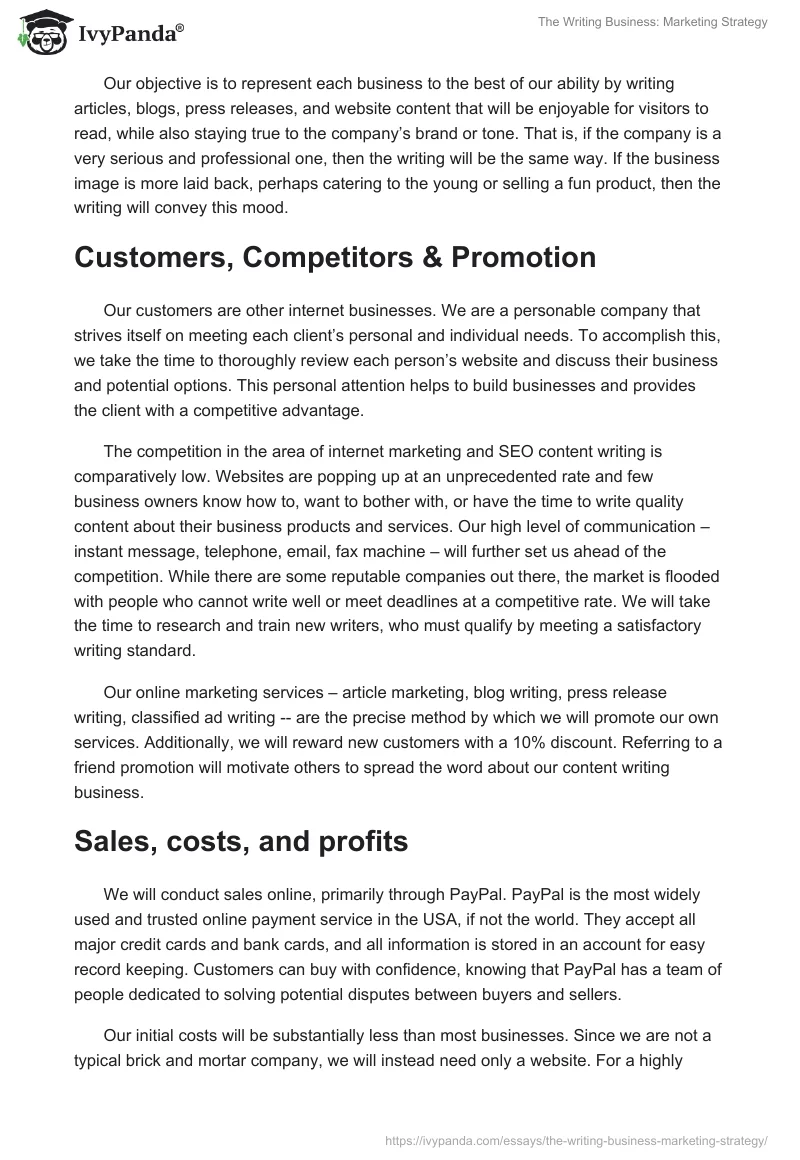 The Writing Business: Marketing Strategy. Page 2