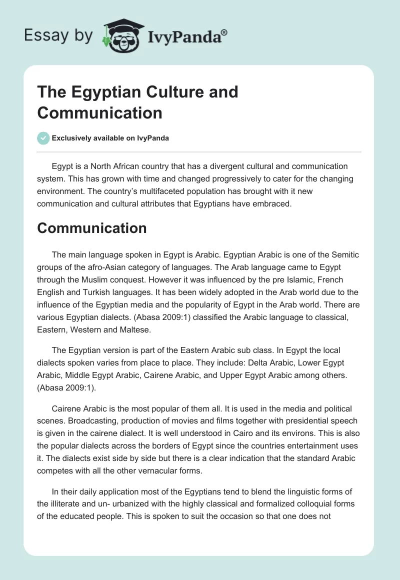 The Egyptian Culture and Communication. Page 1