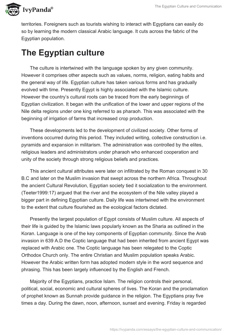The Egyptian Culture and Communication. Page 3