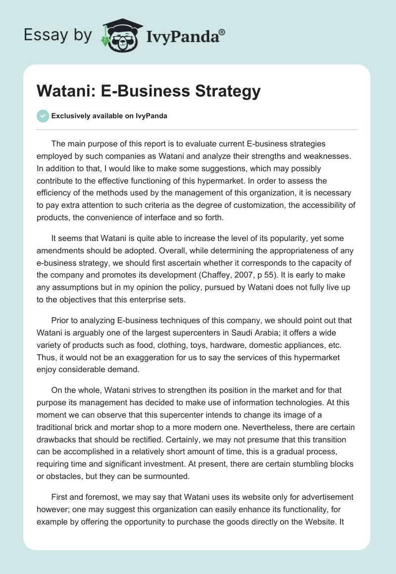 Watani: E-Business Strategy. Page 1