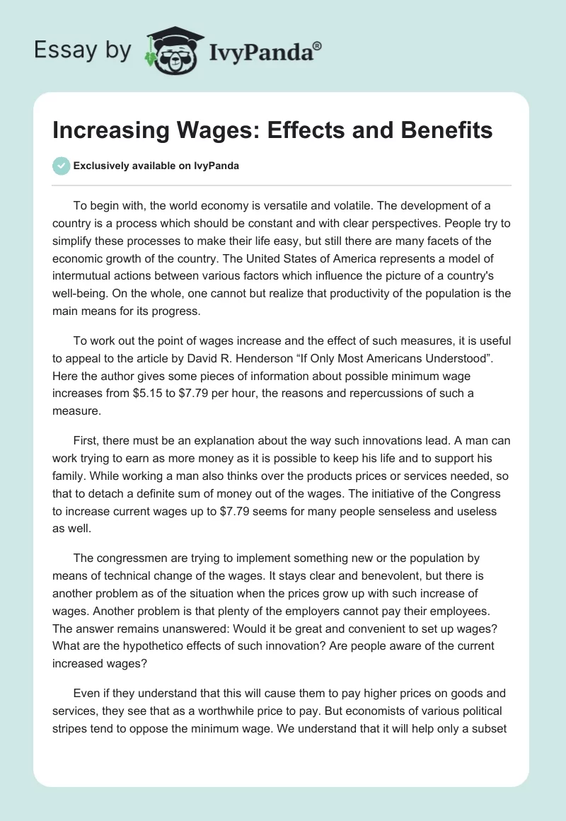 Increasing Wages: Effects and Benefits. Page 1