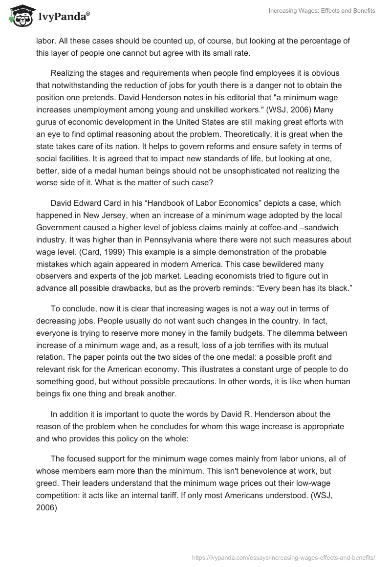 Increasing Wages: Effects and Benefits. Page 4