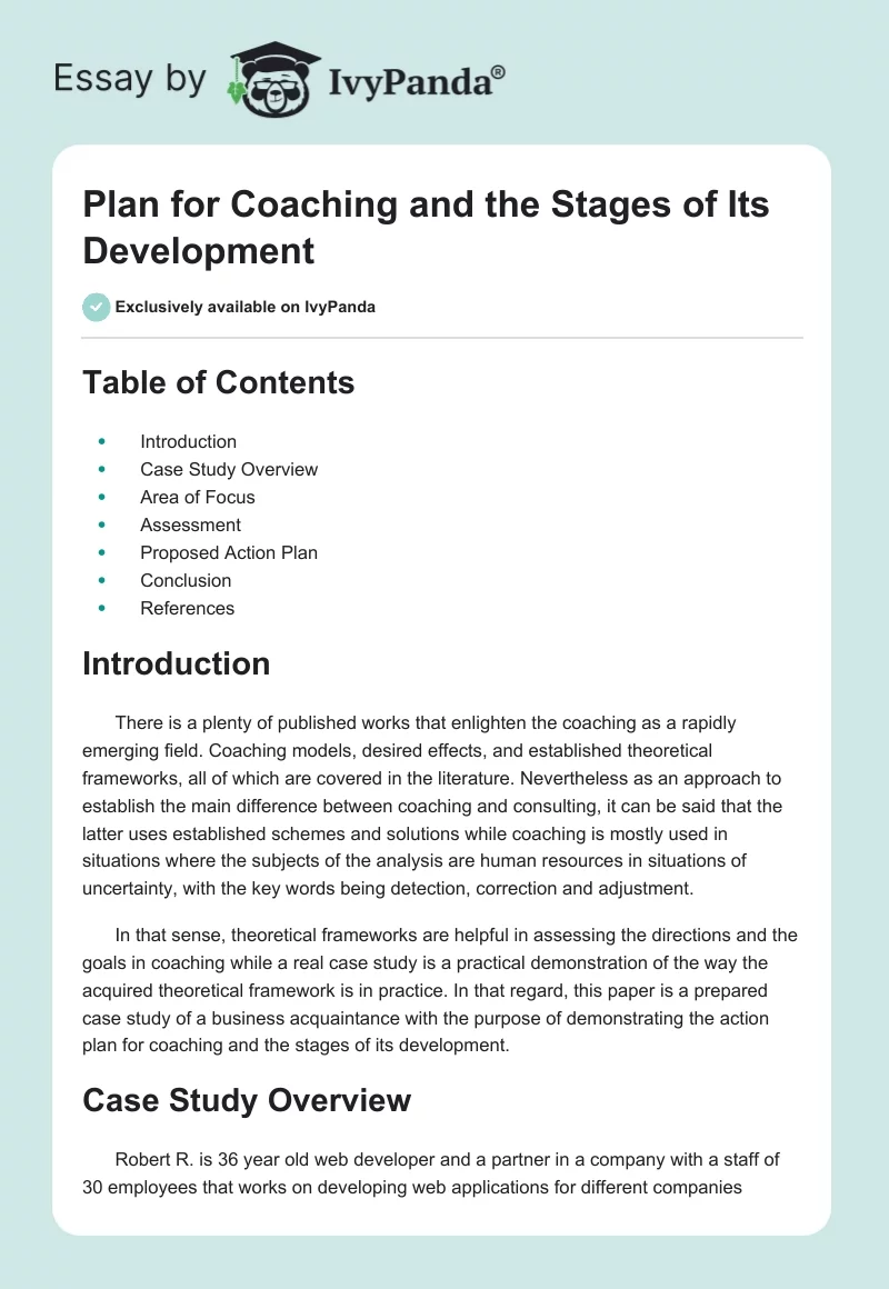 Plan for Coaching and the Stages of Its Development. Page 1