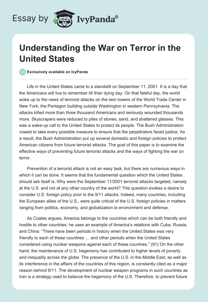 Understanding the War on Terror in the United States. Page 1