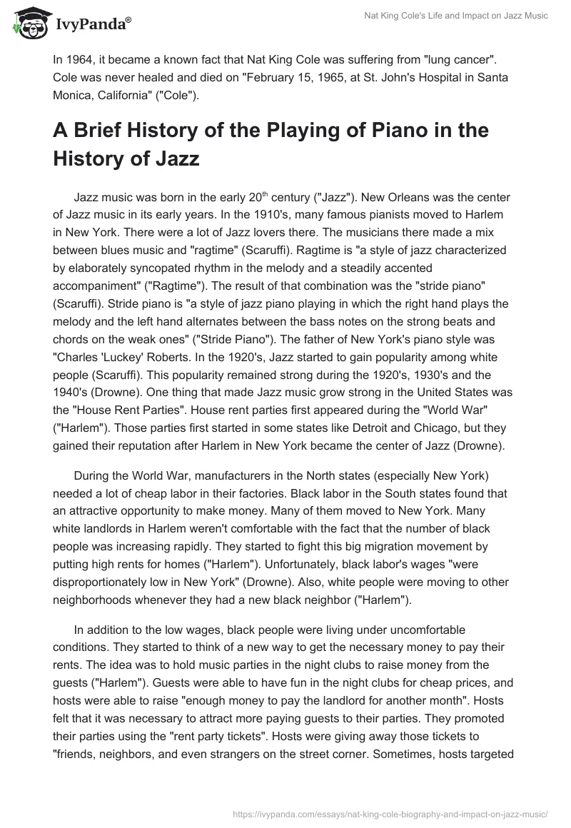 Nat King Cole's Life and Impact on Jazz Music. Page 2