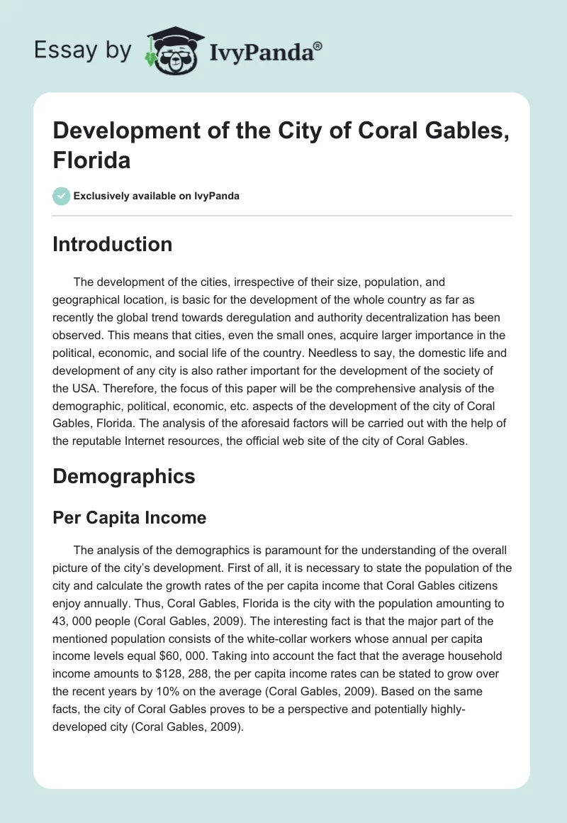 Development of the City of Coral Gables, Florida. Page 1