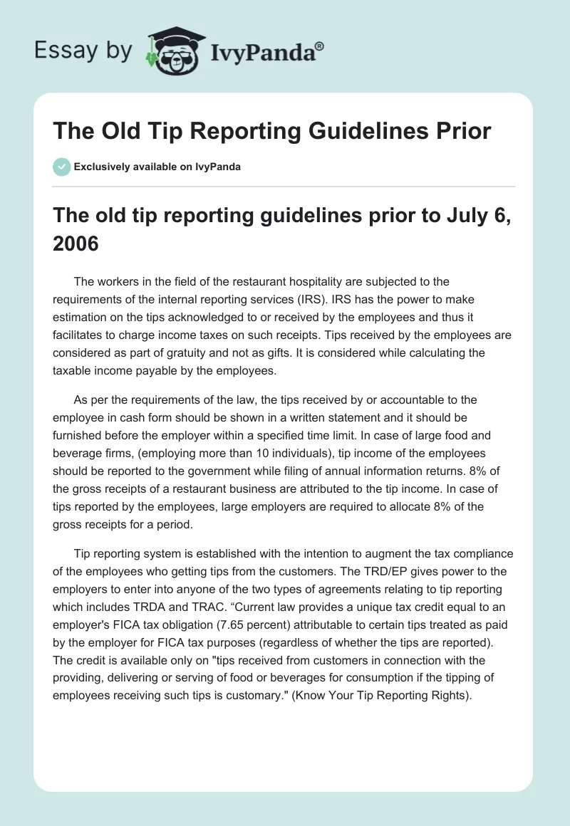 The Old Tip Reporting Guidelines Prior. Page 1