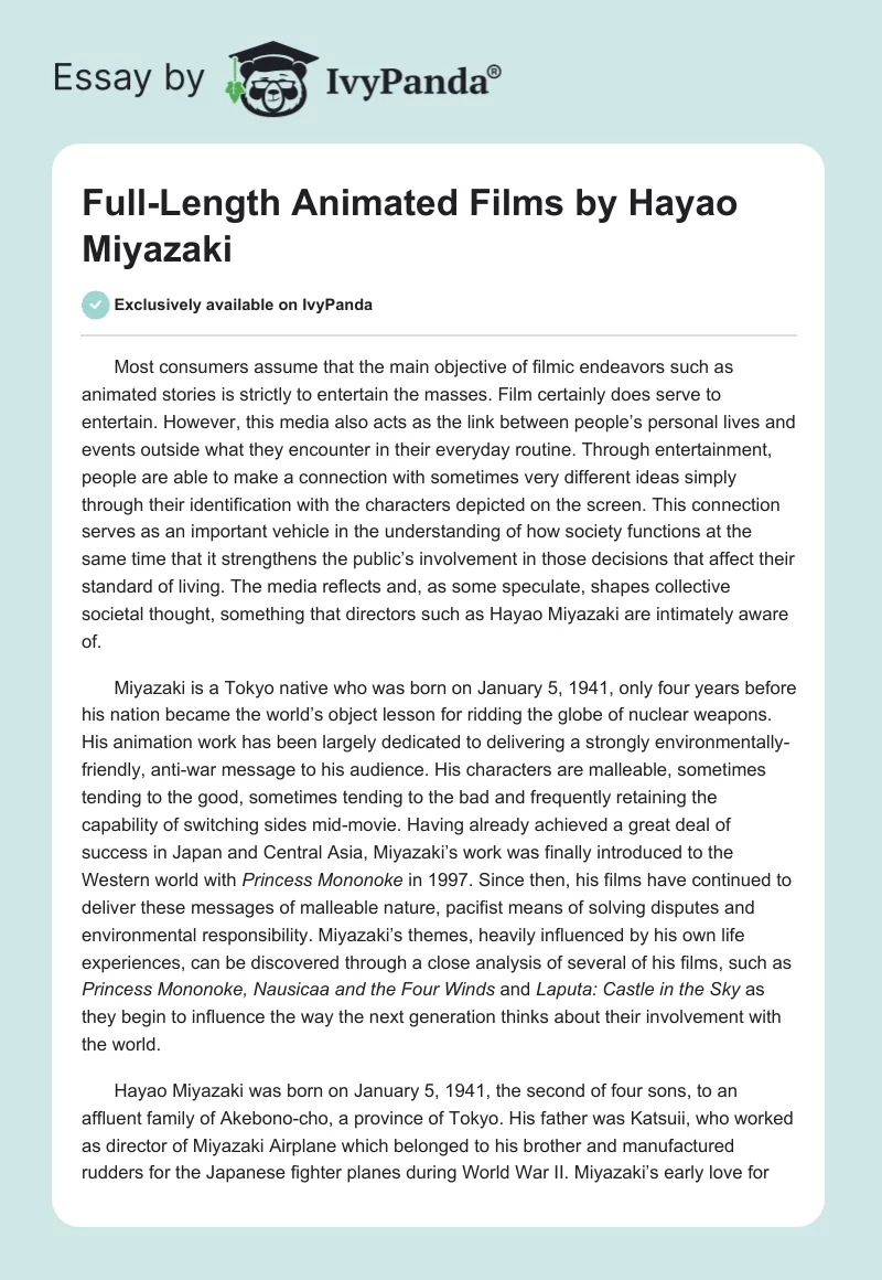 Full-Length Animated Films by Hayao Miyazaki. Page 1