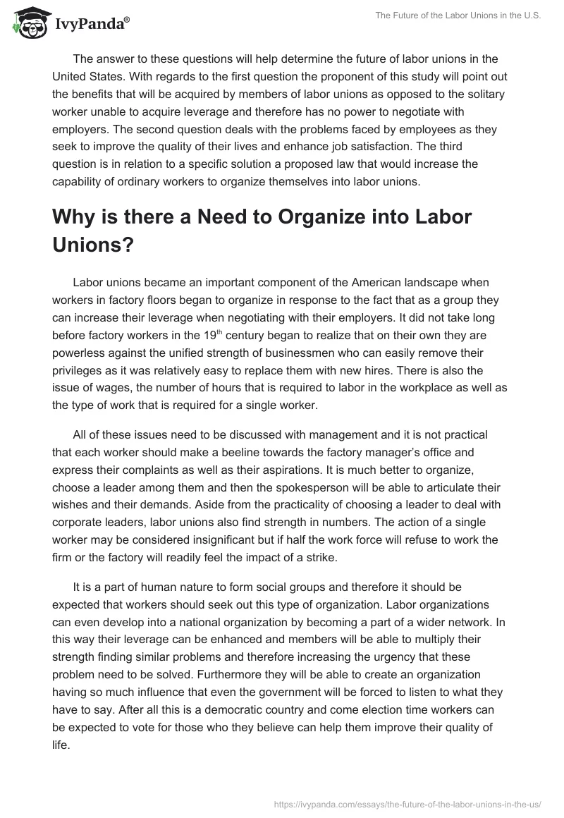The Future of the Labor Unions in the U.S.. Page 2