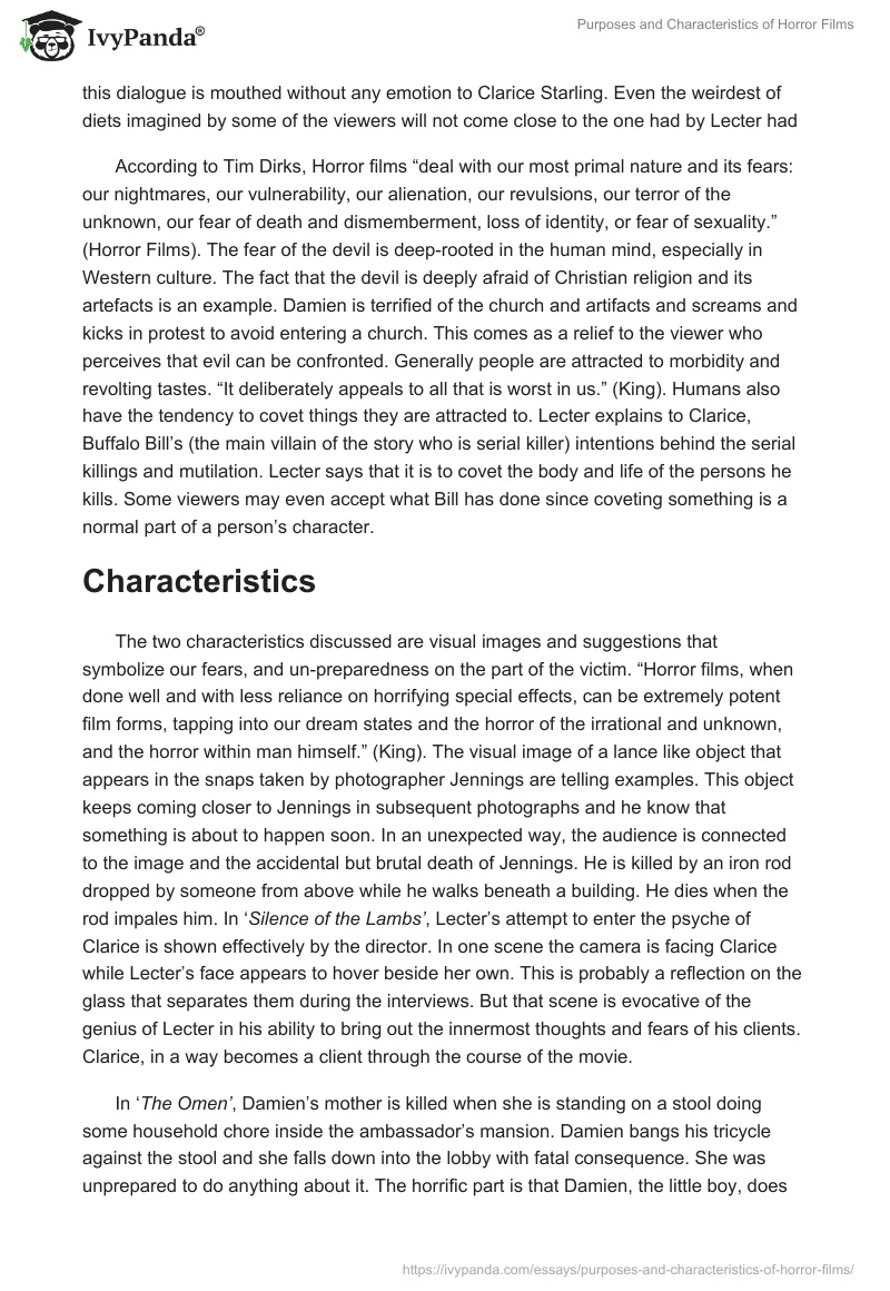 Purposes and Characteristics of Horror Films. Page 2