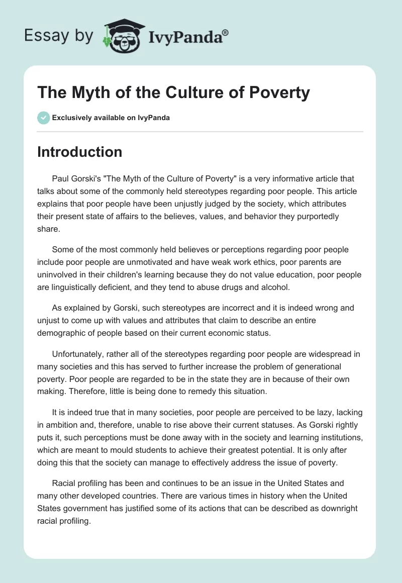 The Myth of the Culture of Poverty. Page 1