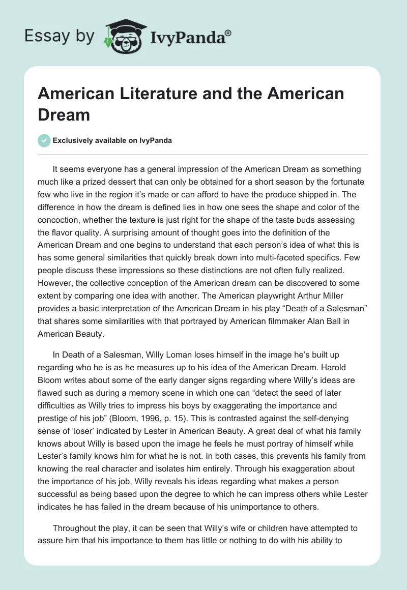 American Literature and the American Dream. Page 1