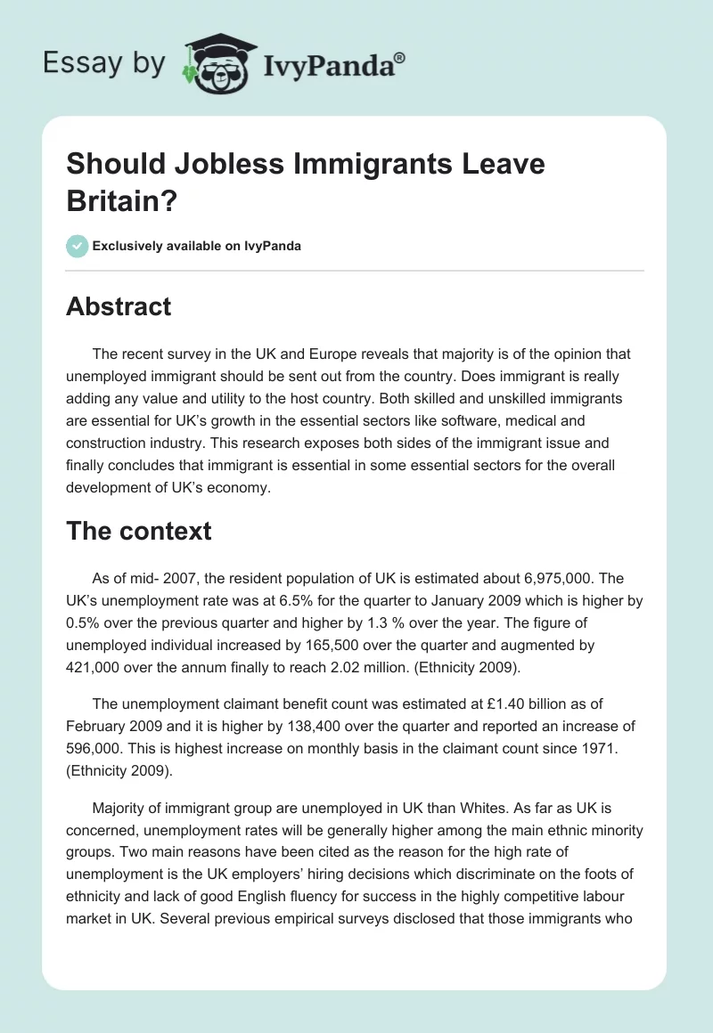 Should Jobless Immigrants Leave Britain?. Page 1