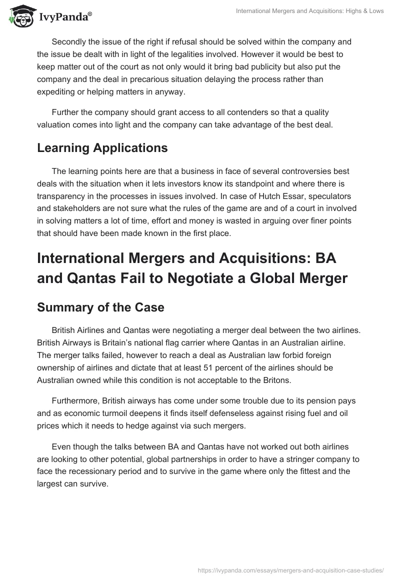 International Mergers and Acquisitions: Highs & Lows. Page 4