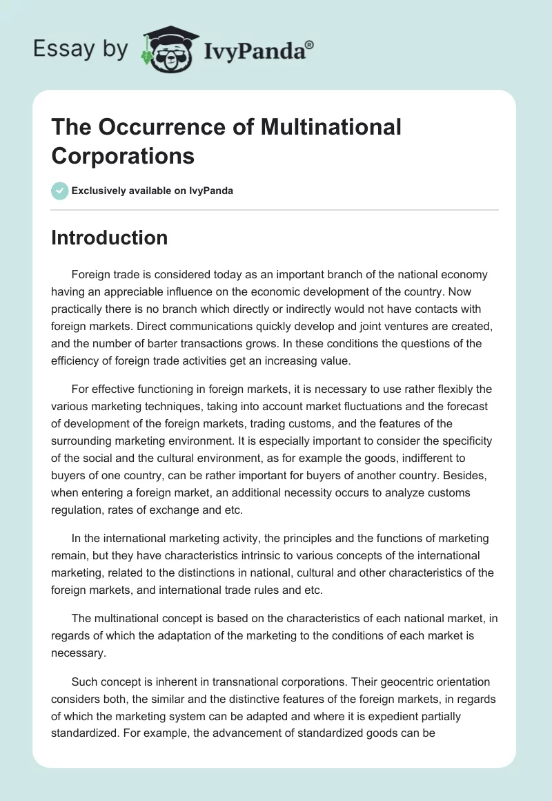 The Occurrence of Multinational Corporations. Page 1