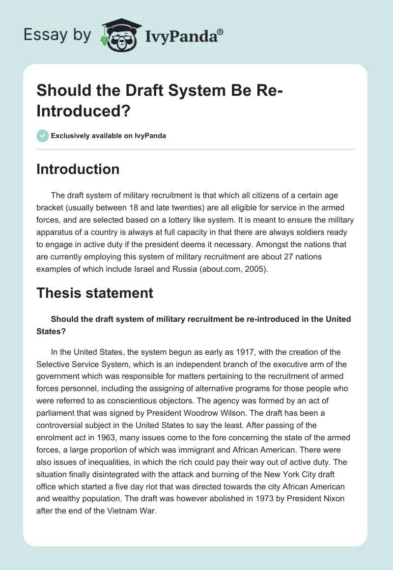 Should the Draft System Be Re-Introduced?. Page 1