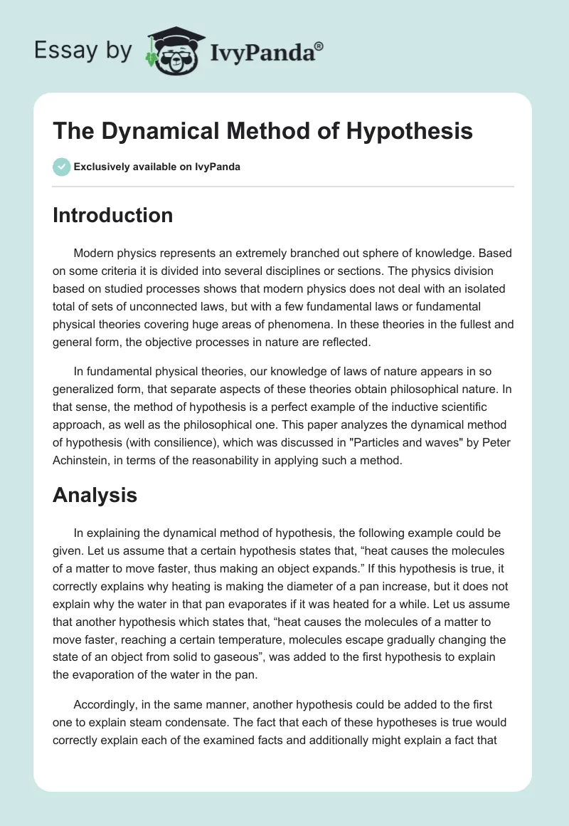 The Dynamical Method of Hypothesis. Page 1
