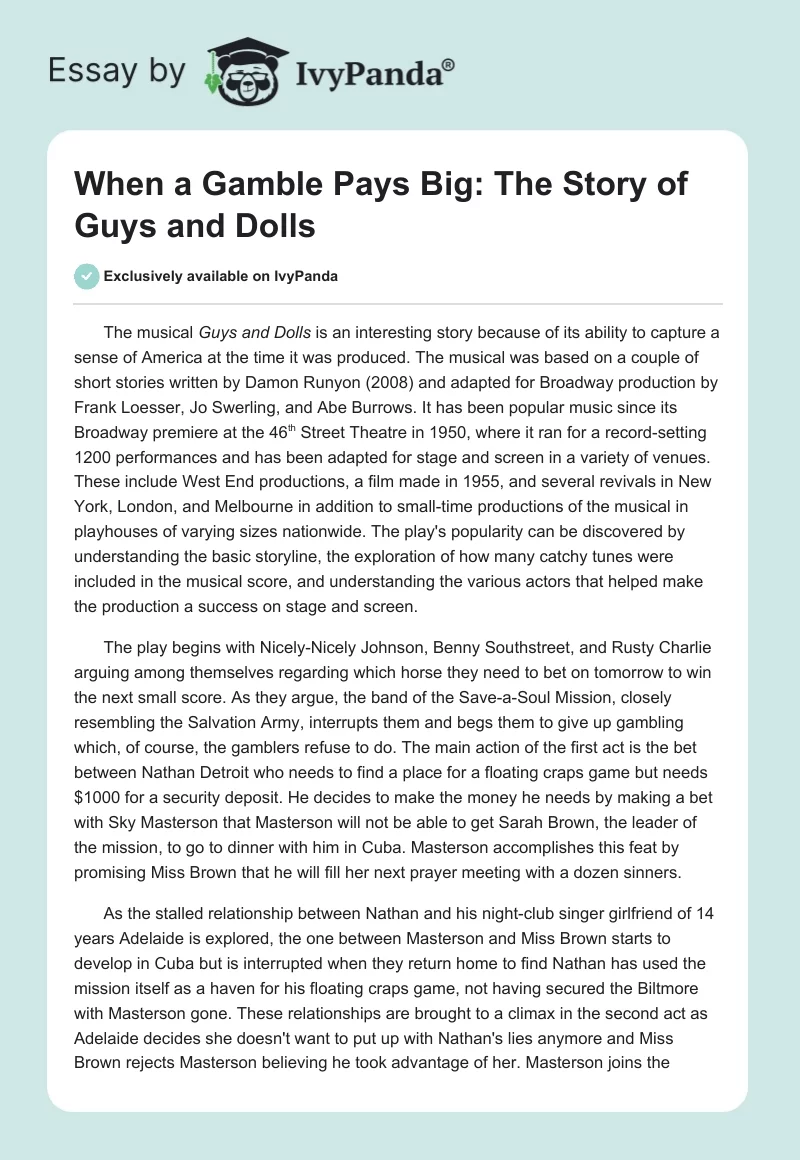 When a Gamble Pays Big: The Story of Guys and Dolls. Page 1