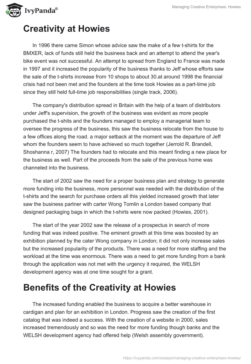 Managing Creative Enterprises: Howies. Page 2