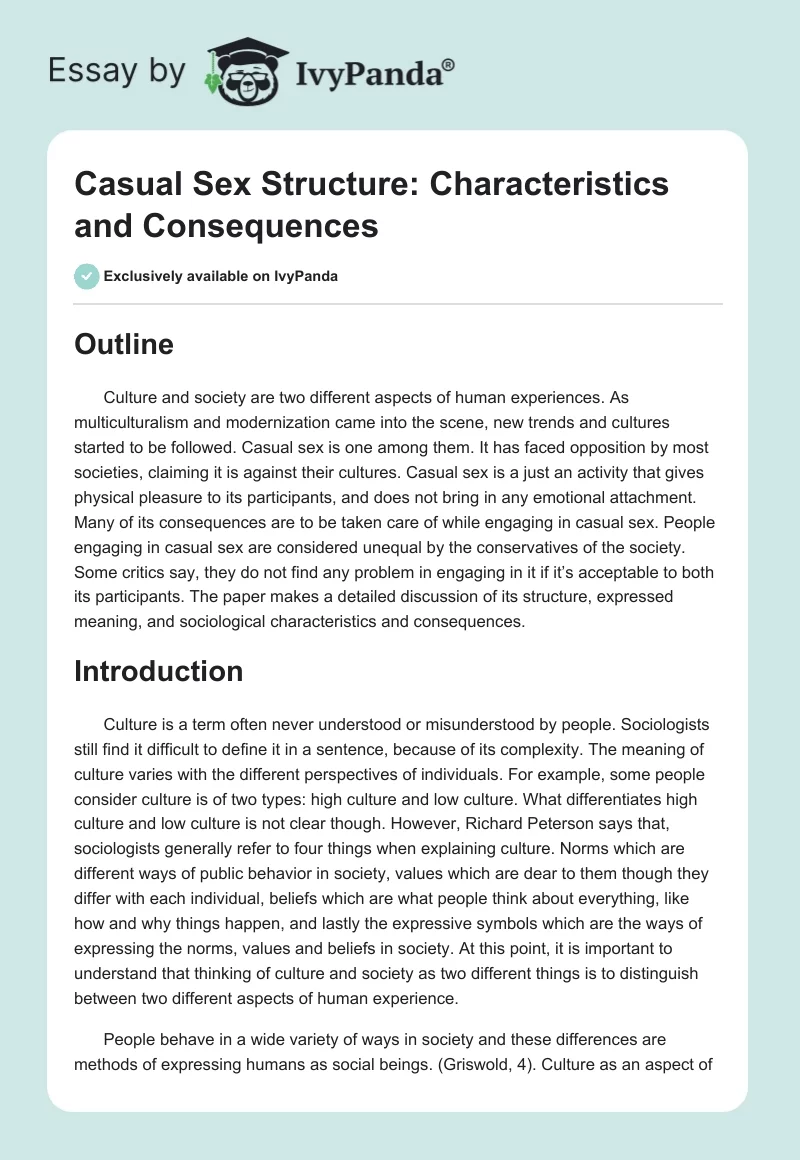 Casual Sex Structure: Characteristics and Consequences. Page 1