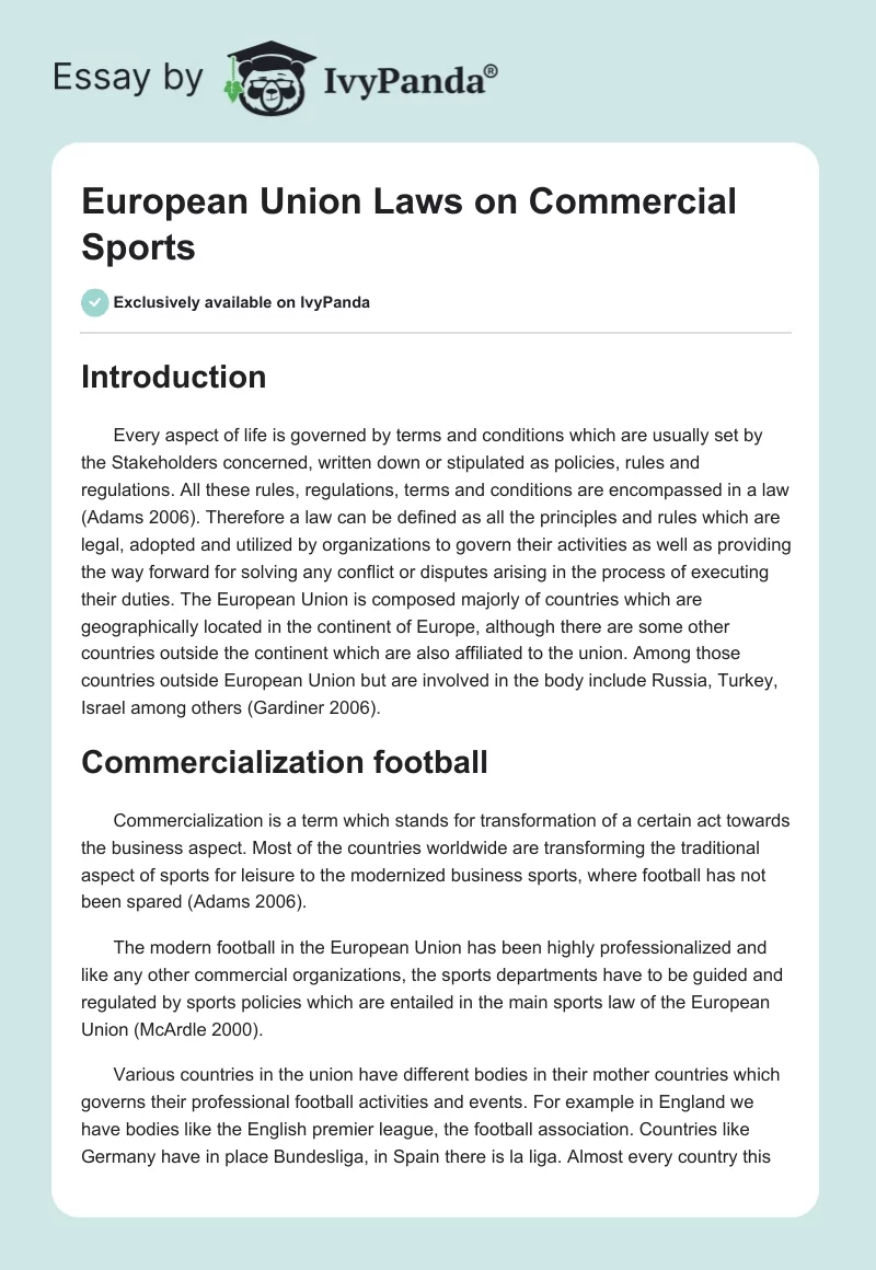 European Union Laws on Commercial Sports. Page 1