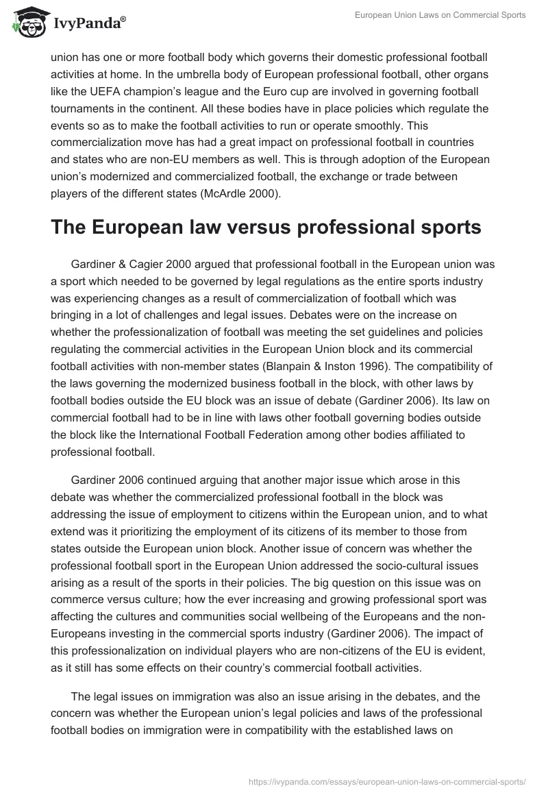 European Union Laws on Commercial Sports. Page 2
