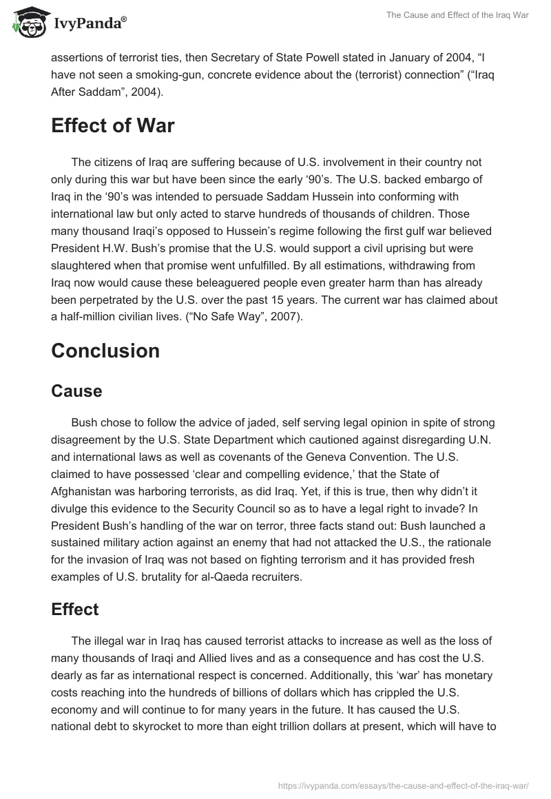 The Cause and Effect of the Iraq War. Page 2
