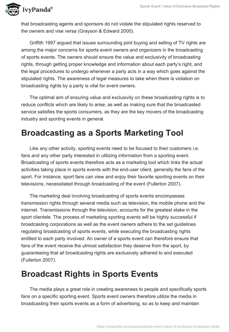 Sports Event: Value of Exclusive Broadcast Rights. Page 2