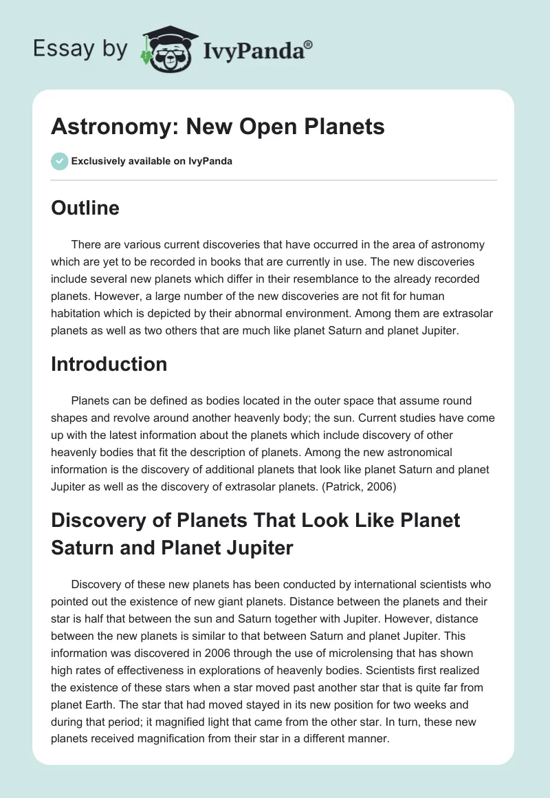 Astronomy: New Open Planets. Page 1