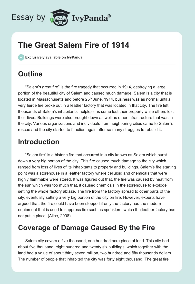 The Great Salem Fire of 1914. Page 1