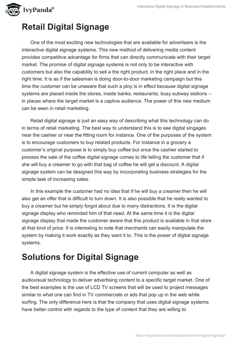 Interactive Digital Signage in Business Establishments. Page 2