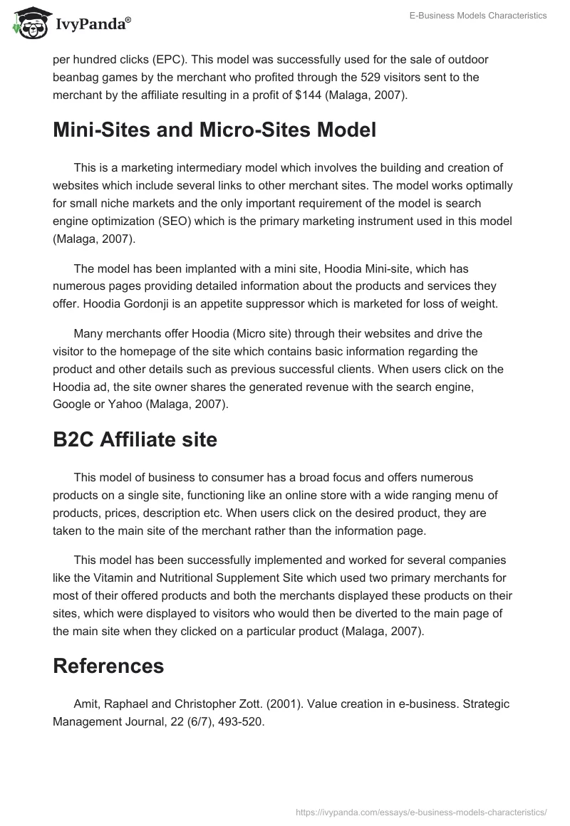 E-Business Models Characteristics. Page 2