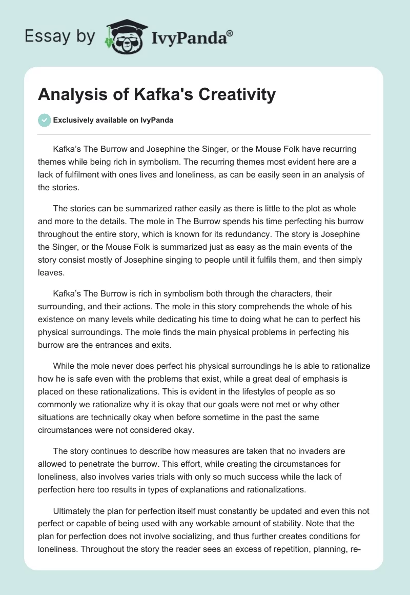 Analysis of Kafka's Creativity. Page 1