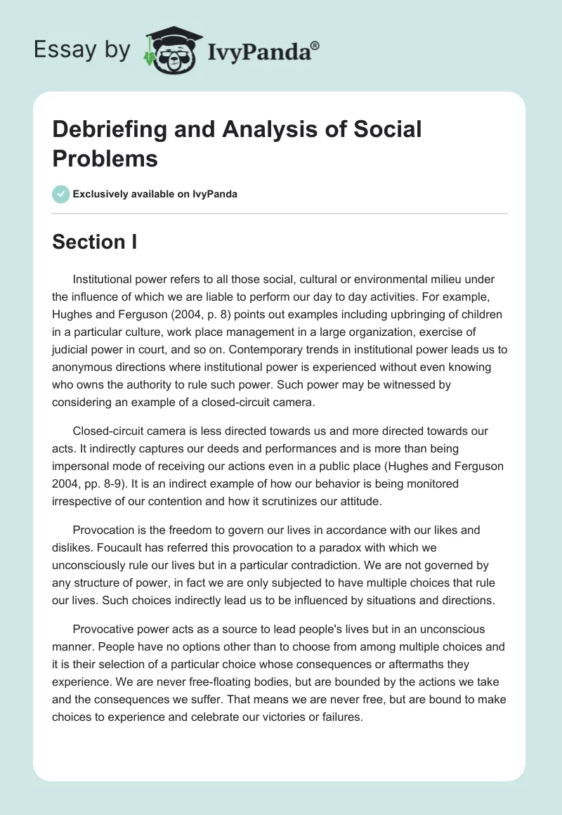 Debriefing and Analysis of Social Problems. Page 1